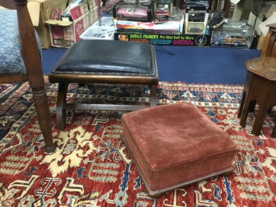 Lot 194 - A MAHOGANY 'X' FRAME STOOL WITH LEATHER TOP AND ANOTHER