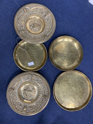 Lot 176 - A PAIR OF VICTORIAN CAST BRASS WALL PLATES AND OTHERS