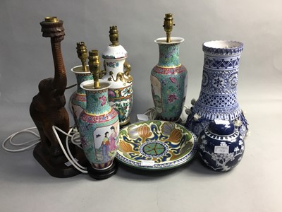 Lot 65 - A PAIR OF CHINESE VASE LAMPS AND OTHERS