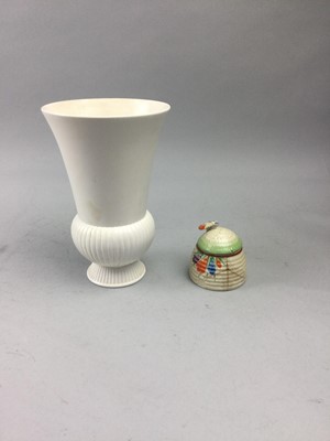 Lot 167 - A CLARICE CLIFF FOR NEWPORT CROCUS PRESERVE POT, ALONG WITH A WEDGWOOD VASE
