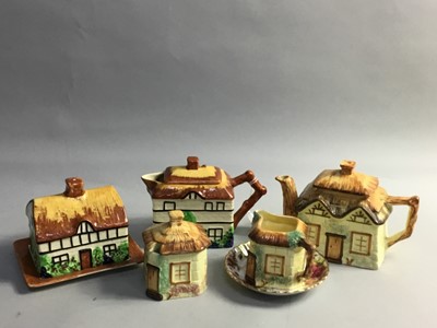 Lot 170 - A NOVELTY THATCHED COTTAGE TEA WARE