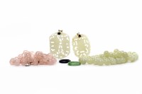 Lot 278 - GREEN HARDSTONE NECKLACE possibly jade; along...