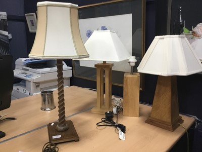 Lot 109 - A BEECH TABLE LAMP BY JEFF BANKS AND THREE OTHERS