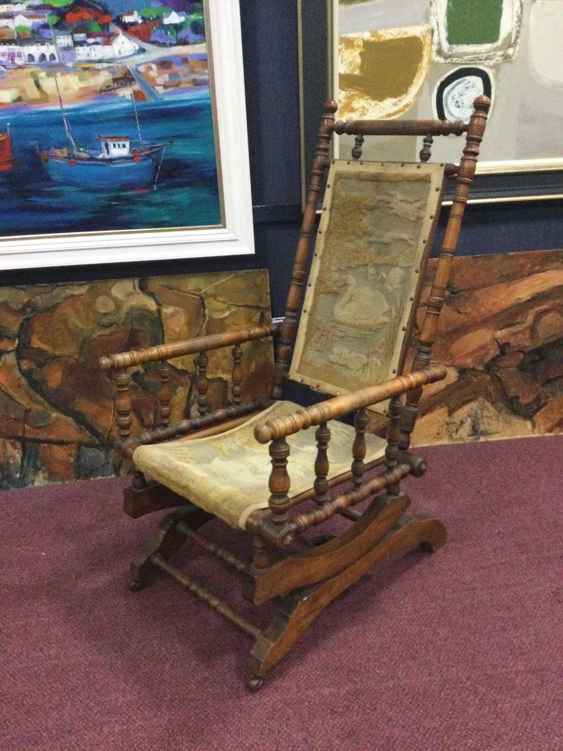 Lot 74 - A VICTORIAN ROCKING CHAIR