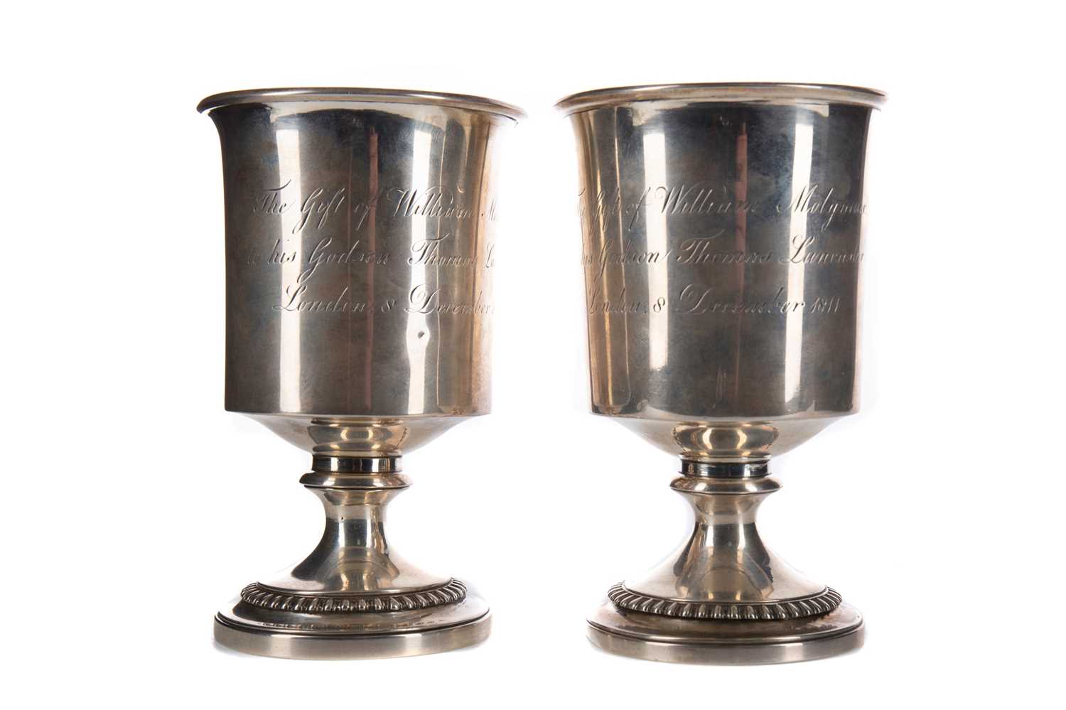 Lot 459 - A FINE PAIR OF REGENCY SILVER GOBLETS
