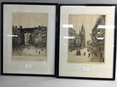 Lot 197 - A LOT OF TWO ETCHINGS BY EDWIN LAW AND A J. BIRKETT FISHER, SIGNED WATERCOLOUR