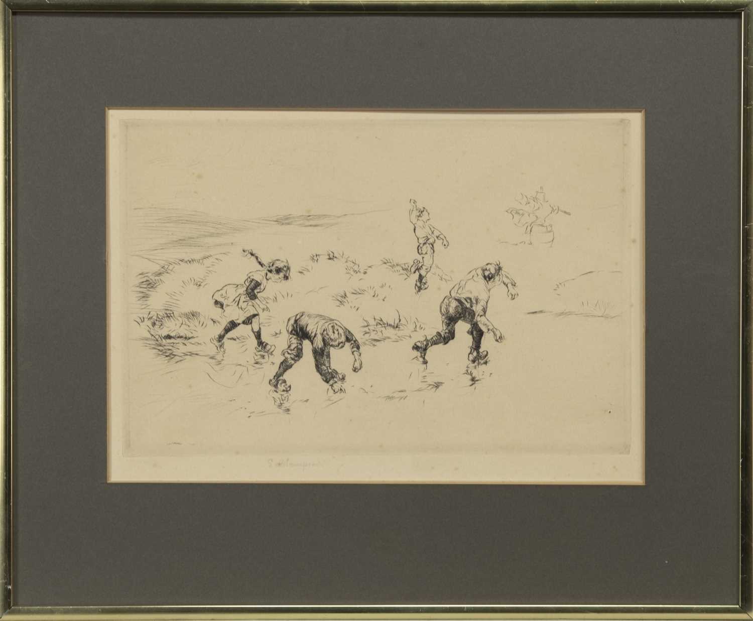 Lot 145 - CHILDREN PLAYING, AN ETCHING BY EDMUND BLAMPIED