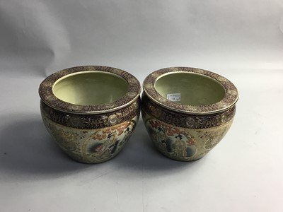 Lot 11 - A PAIR OF 20TH CENTURY JAPANESE STONEWARE PLANTERS