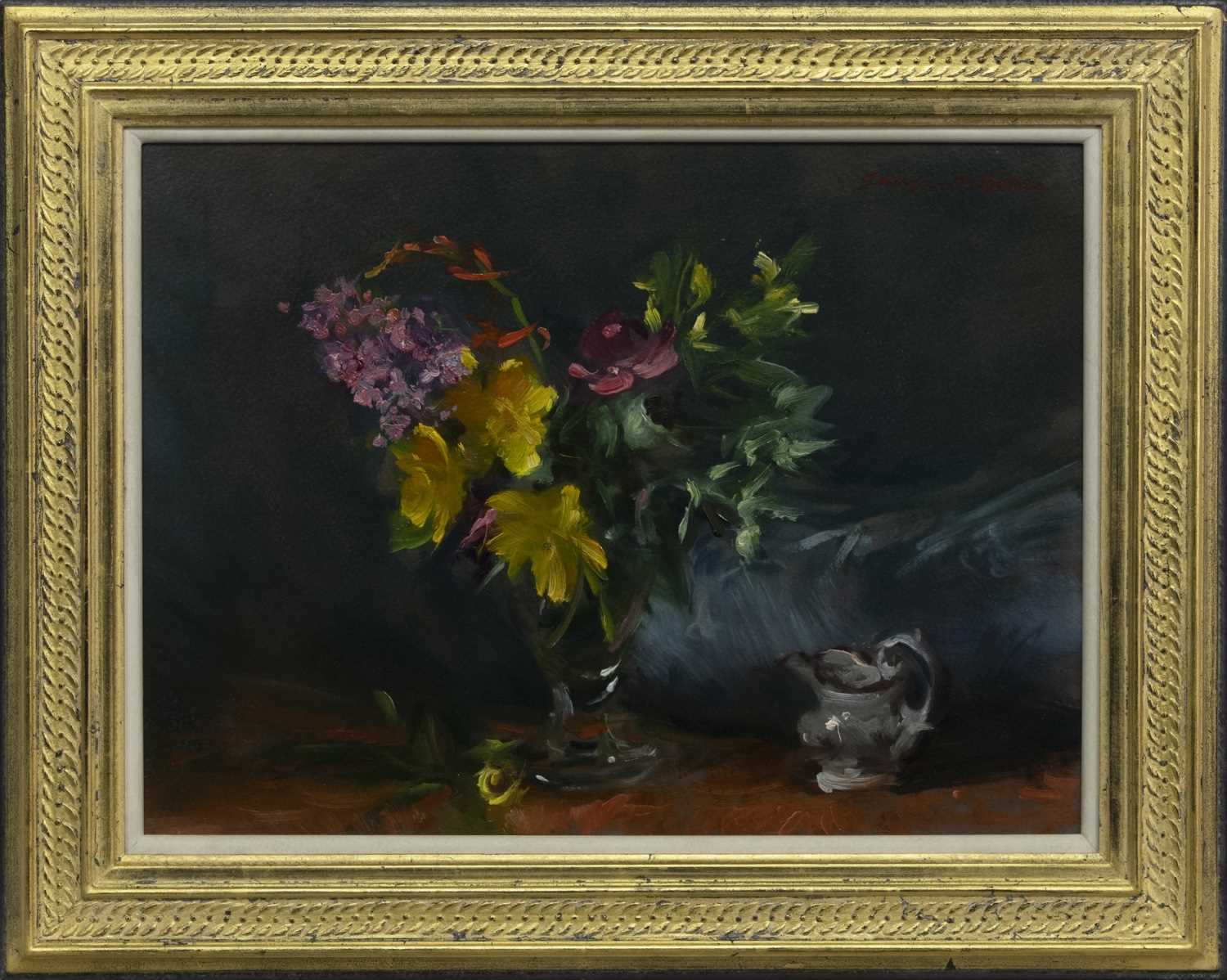 Lot 520 - NO. 36, FLOWERS WITH MY SMALLEST JUG, AN OIL BY GEORGE J D BRUCE