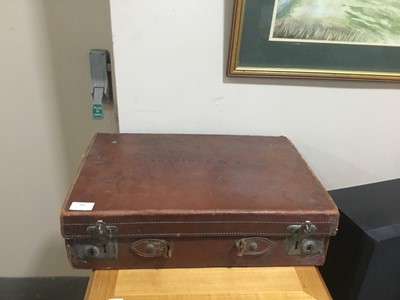 Lot 196 - A LEATHER SUITCASE CONTAINING TWO VICTORIAN PHOTOGRAPH ALBUMS