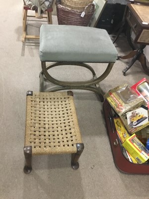 Lot 200 - AN X-FRAMED STOOL AND A FOOT STOOL