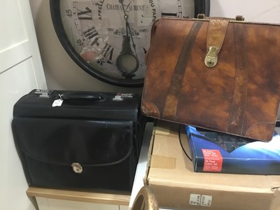 Lot 207 - A VINTAGE LEATHER BRIEFCASE AND ANOTHER