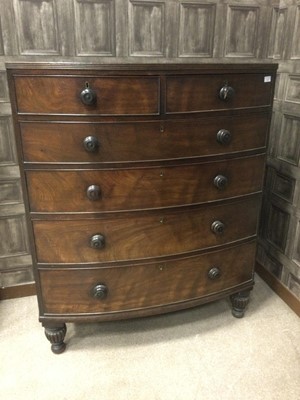 Lot 1370 - A VICTORIAN MAHOGANY BOW-FRONTED CHEST OF DRAWERS