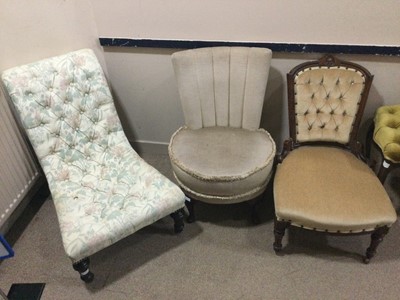 Lot 336 - A VICTORIAN UPHOLSTERED NURSING CHAIR AND TWO OTHERS