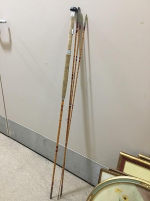 Lot 369 - A LOT OF FISHING RODS AND A FRAMED 'HARRY FAIRY FLIES' WALL HANGING