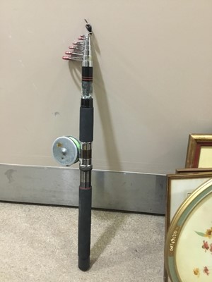 Lot 369 - A LOT OF FISHING RODS AND A FRAMED 'HARRY FAIRY FLIES' WALL HANGING
