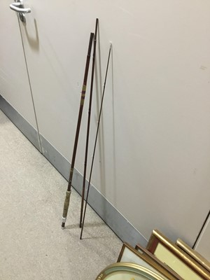 Lot 369 - A LOT OF FISHING RODS AND A FRAMED 'HARRY FAIRY FLIES' WALL HANGING