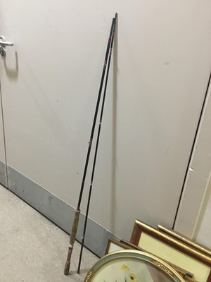 Lot 369 - A LOT OF FISHING RODS AND A FRAMED 'HARRY FAIRY FLIES' WALL HANGING