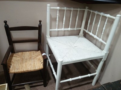 Lot 370 - A MAHOGANY CHILD'S CHAIR AND WHITE PAINTED CORNER CHAIR