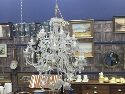 Lot 391 - A LARGE GLASS AND GILTMETAL CHANDELIER