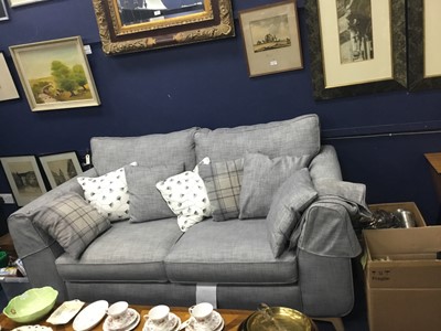 Lot 380 - A MODERN GREY SETTEE AND ARMCHAIR