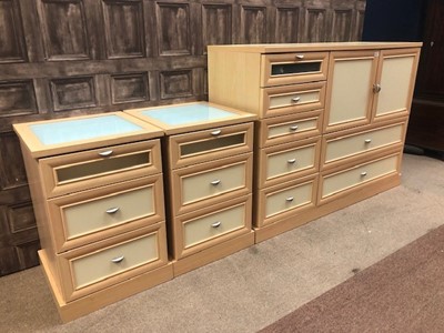 Lot 383 - A PAIR OF MODERN BEDSIDE CHESTS AND A MATCHING BEDROOM UNIT