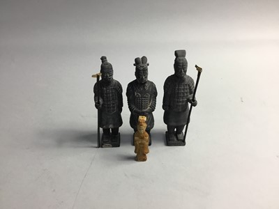 Lot 399 - A CHINESE HARDSTONE FIGURE AND THREE OTHER FIGURES