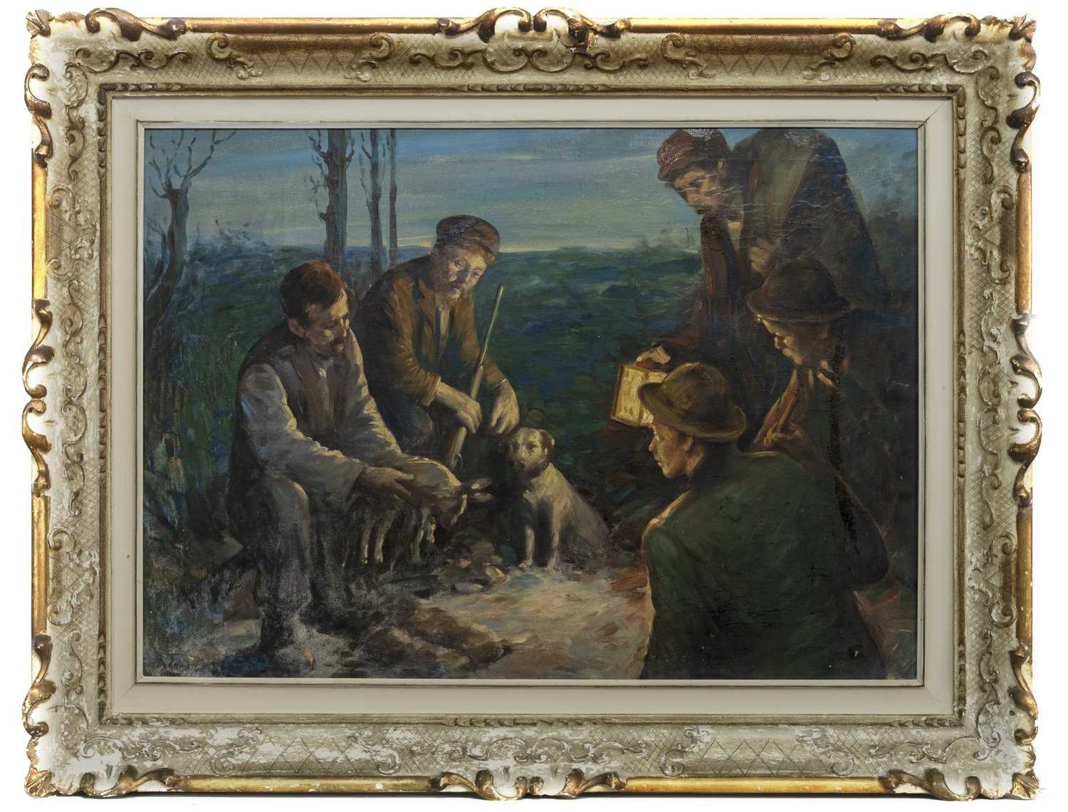 Lot 46 - FIGURES AND ANIMAL BY LAMP LIGHT, AN OIL