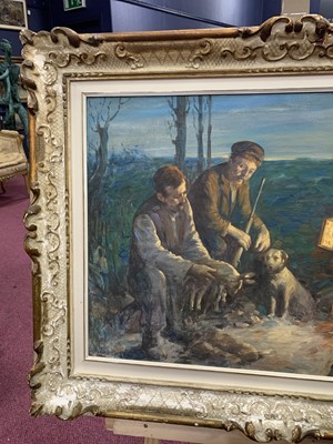 Lot 46 - FIGURES AND ANIMAL BY LAMP LIGHT, AN OIL