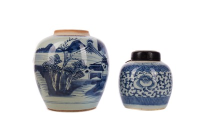 Lot 1625 - A 20TH CENTURY CHINESE BLUE AND WHITE JAR, ANOTHER JAR AND A BOWL