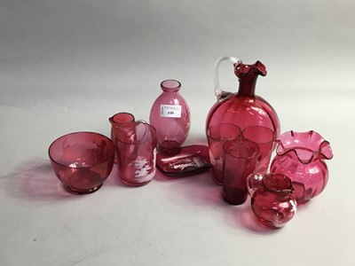 Lot 448 - A COLLECTION OF MARY GREGORY AND OTHER TUMBLERS, VASES, BOWL, JUGS AND A DISH