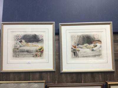 Lot 521 - RECLINING NUDES, A PAIR OF COLOUR PRINTS AFTER ANTOINE CALBET