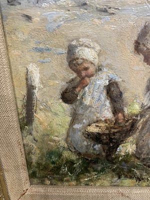 Lot 2015 - THE WEE FISHER LASSIES, AN OIL BY ROBERT GEMMELL HUTCHISON