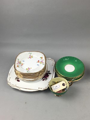 Lot 507 - AN AYNSLEY FRUIT AND FLORAL DECORATED SET OF SIX CUPS AND SAUCERS AND OTHER TEA WARE