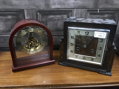 Lot 536 - AN OAK ART DECO STYLE MANTEL CLOCK AND THREE OTHER CLOCKS