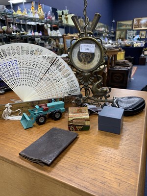 Lot 550 - A BRASS MOUNTED BAROMETER AND OTHER OBJECTS