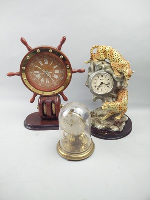 Lot 509 - A MODERN SHIP'S WHEEL MANTEL CLOCK AND OTHER CLOCKS