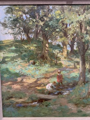 Lot 2021 - SPRING BY THE BUCKLAND BURN, AN OIL BY WILLIAM STEWART MACGEORGE