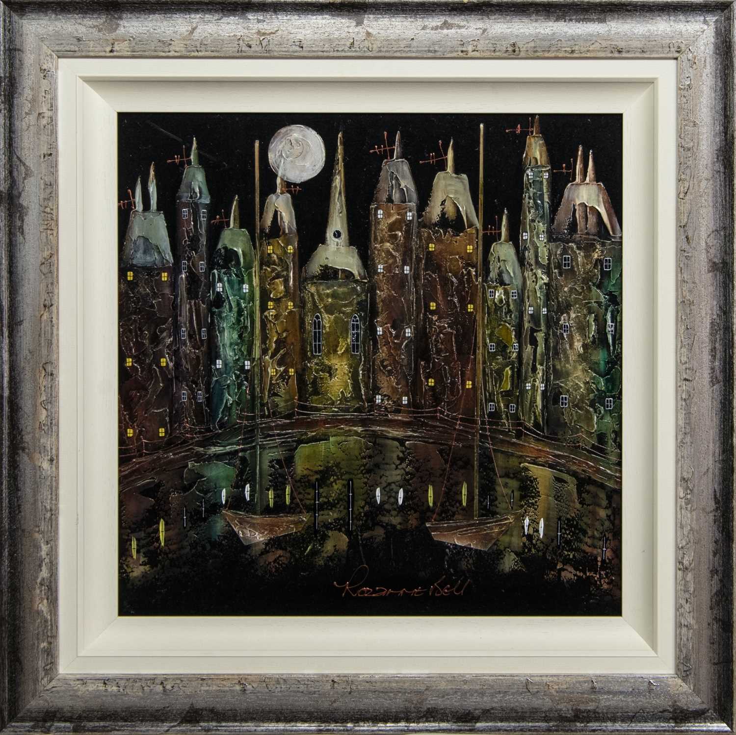 Lot 529 - MOONLIT HARBOUR, A MIXED MEDIA BY ROZANNE BELL