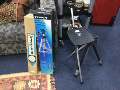 Lot 594 - A TEVION 156CM FIELD TRIPOD AND OTHERS