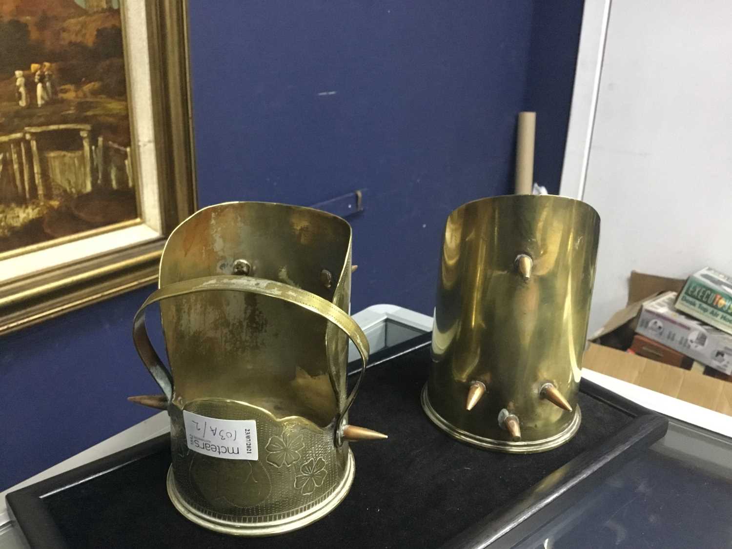 Lot 103 - A LOT OF TWO TRENCH ART SUGAR SCUTTLES