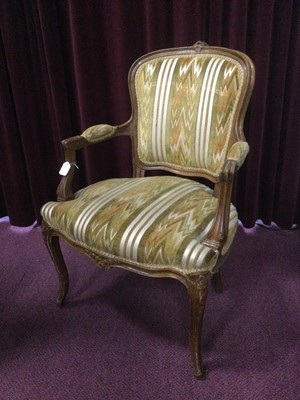 Lot 646 - A PAIR OF LOUIS XV STYLE DRAWING ROOM ARMCHAIRS