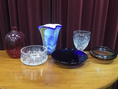 Lot 658 - A RUBY GLASS OVOID VASE AND OTHER GLASS AND CRYSTAL VASES AND BOWLS