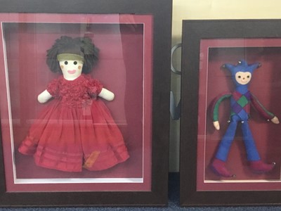 Lot 634 - A LOT OF DECORATIVE PICTURES, A BOOMERANG, WOOD CARVINGS AND VARIOUS DOLLS