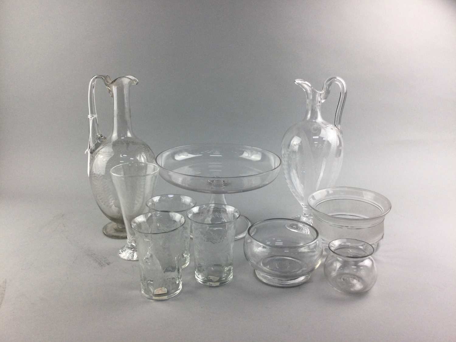 Lot 36 - A VICTORIAN GLASS TAZZA AND OTHER GLASSWARE