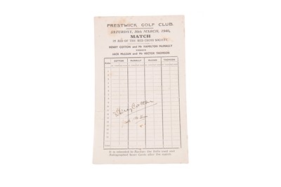 Lot 1742 - A PRESTWICK GOLF CLUB SCORE CARD SIGNED BY HENRY COTTON