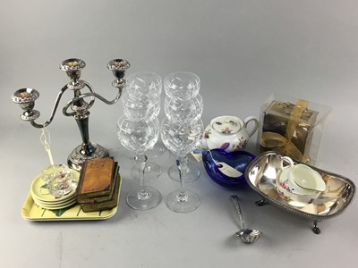 Lot 100 - SIX CRYSTAL HOCK GLASSES, TEA WARE NAD OTHER ITEMS