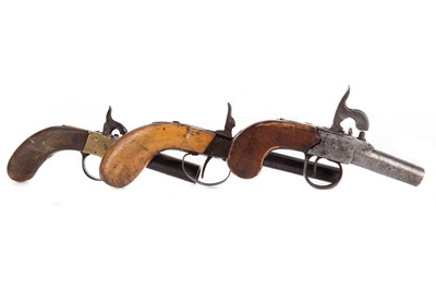 Lot 1409 - A 19TH CENTURY POCKET PERCUSSION PISTOL AND TWO OTHERS