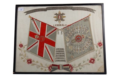 Lot 1420 - AN EARLY 20TH CENTURY 'THE BLACK WATCH (ROYAL) HIGHLANDERS EMBROIDERY