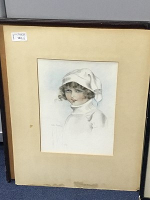 Lot 122 - A WATERCOLOUR OF A LADY SIGNED MOLLY BUCHANAN AND A PRINT